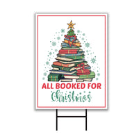 All Booked For Christmas Yard Sign - Christmas Book Tree Lawn Sign, Holiday, Winter, Merry Christmas Welcome Yard Signs with Metal H-Stake