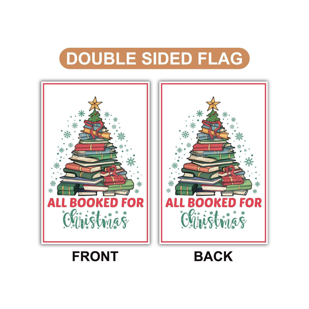 All Booked For Christmas Garden Flag - 12x18 Inch Double Sided, Christmas Book Tree Flag, Winter, Holiday Flag, Merry Christmas Welcome Flag