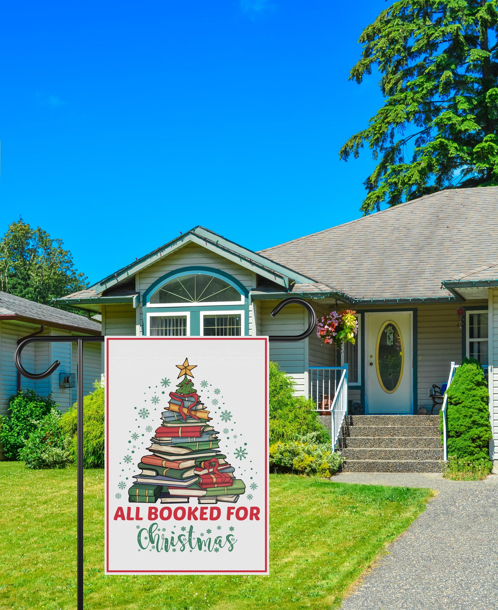 All Booked For Christmas Garden Flag - 12x18 Inch Double Sided, Christmas Book Tree Flag, Winter, Holiday Flag, Merry Christmas Welcome Flag