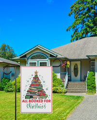 All Booked For Christmas Garden Flag - 12x18 Inch Double Sided, Christmas Book Tree Flag, Winter, Holiday Flag, Merry Christmas Welcome Flag