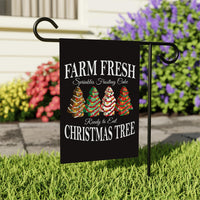 Farm Fresh Christmas Garden Flag - 12x18 Inch Double Sided, Christmas Tree Cake Flag, Holiday Winter Xmas Tree, Merry Christmas Welcome Flag