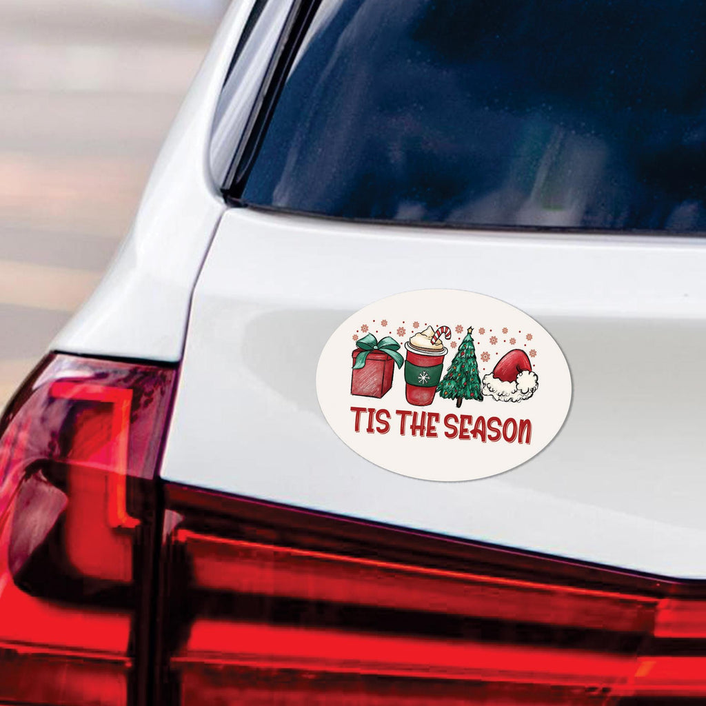 Tis The Season Car Magnet, Christmas Vehicle Magnet, Holiday Magnet, Winter, Snowman, Xmas Tree Magnet, Merry Christmas Magnet, 6" x 4.5"