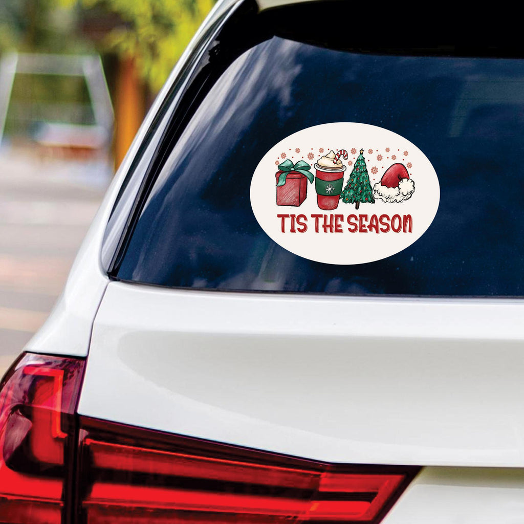 Tis The Season Vinyl Decal, Christmas Vinyl Sticker, Holiday, Winter Sticker, Xmas Tree Sticker, Merry Christmas Bumper Sticker - 6" x 4.5"