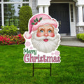 Pink Santa Retro Christmas Yard Sign - Santa Lawn Sign, Holiday, Winter, Xmas Santa, Merry Christmas Welcome Yard Sign with Metal H-Stake
