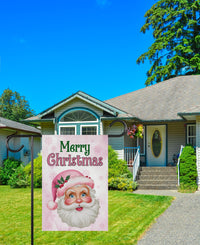 Pink Santa Retro Christmas Garden Flag - 12x18 Inch Double Sided, Christmas Flag, Holiday Flag, Winter Flag, Merry Christmas Welcome Flag