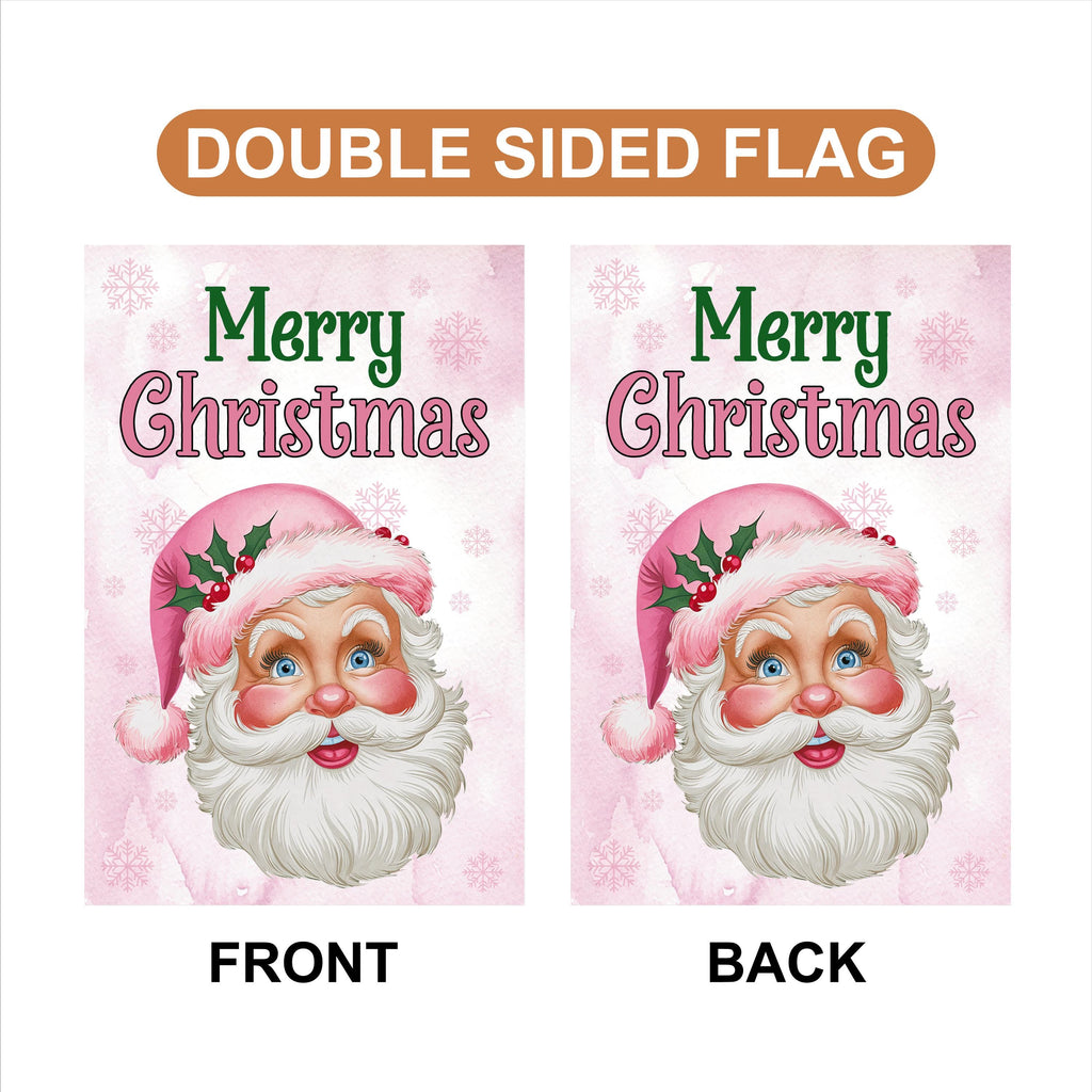 Pink Santa Retro Christmas Garden Flag - 12x18 Inch Double Sided, Christmas Flag, Holiday Flag, Winter Flag, Merry Christmas Welcome Flag