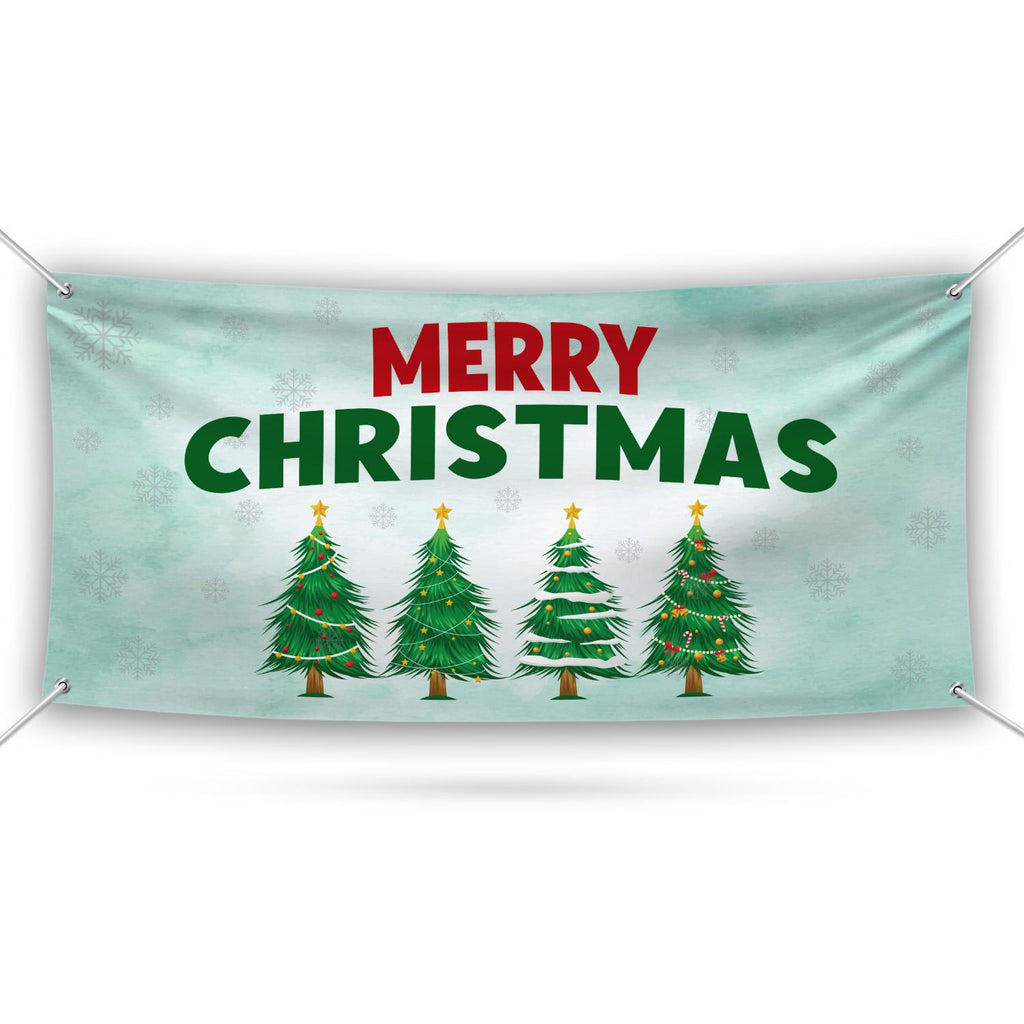 Christmas Banner Sign, 13 Oz Christmas Tree, Holiday, Winter, Xmas Tree Banner, Merry Christmas Welcome Vinyl Banner with Metal Grommets