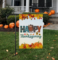Happy Thanksgiving Turkey Garden Flag - 12x18 Inch Double Sided, Pumpkin Season, Thankful, Fall Flag, Autumn Flag, Thanksgiving Welcome Flag