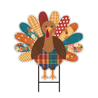 Happy Thanksgiving Yard Sign -  Turkey Lawn Sign, Thankful, Fall, Autumn, Pumpkin Season, Thanksgiving Welcome Yard Sign with Metal H-Stake