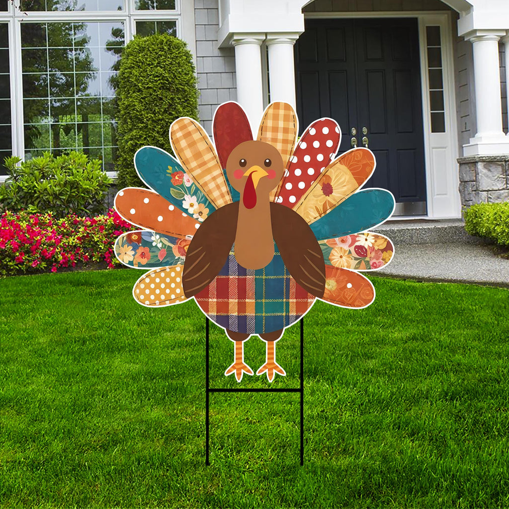 Happy Thanksgiving Yard Sign -  Turkey Lawn Sign, Thankful, Fall, Autumn, Pumpkin Season, Thanksgiving Welcome Yard Sign with Metal H-Stake