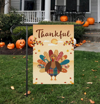 Happy Thanksgiving Turkey Garden Flag - 12x18 Inch Double Sided, Pumpkin Season, Thankful, Fall Flag, Autumn Flag, Thanksgiving Welcome Flag