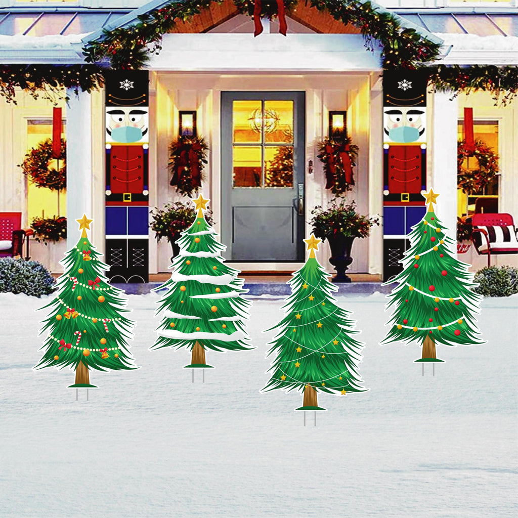 Christmas Tree Yard Sign Cutouts, Christmas Tree Theme Decorations Xmas Tree Walkway Props, Christmas Tree Yard Signs With Metal Stakes