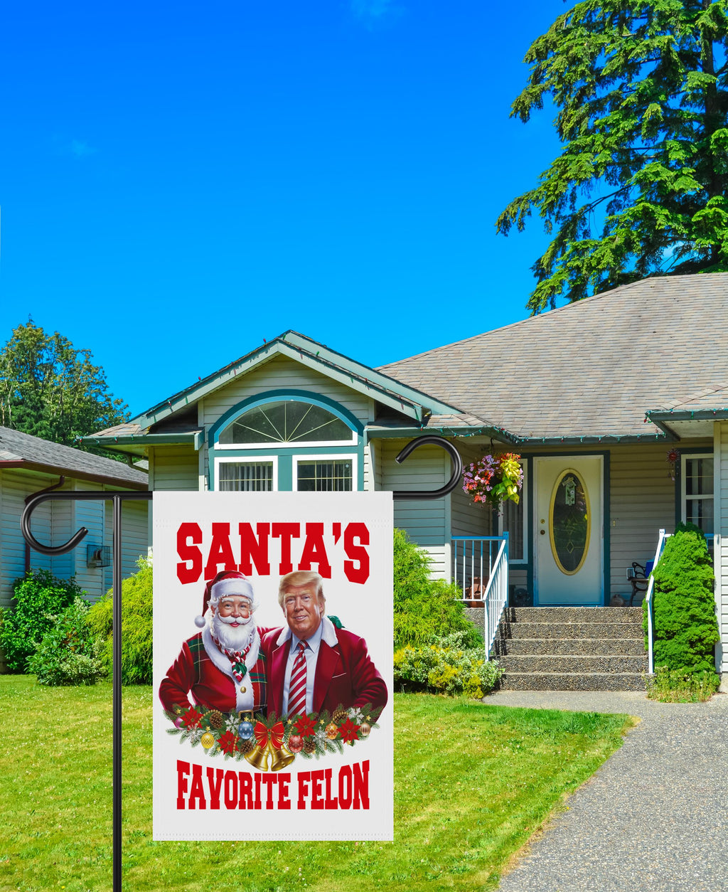 Santa’s Favorite Felon Garden Flag - 12x18 Inch Double Sided, Trump Vance 2024 Flag, Trump Christmas Flag, Trump 2024 Christmas Flag