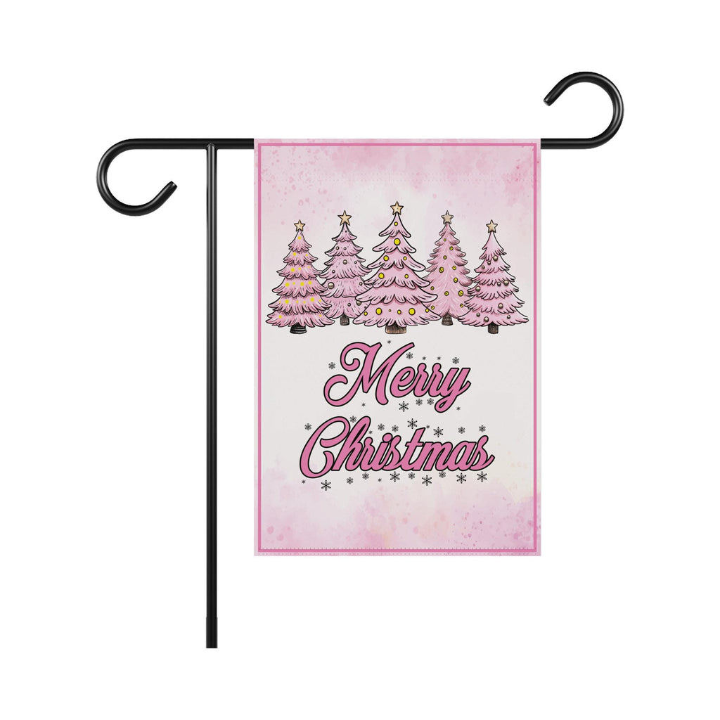 Pink Tree Christmas Garden Flag, 12x18 Inch Double Sided, Christmas Flag, Holiday Flag, Winter Flag, Xmas Tree, Merry Christmas Welcome Flag