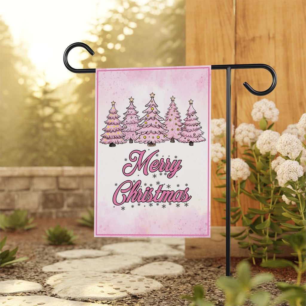 Pink Tree Christmas Garden Flag, 12x18 Inch Double Sided, Christmas Flag, Holiday Flag, Winter Flag, Xmas Tree, Merry Christmas Welcome Flag