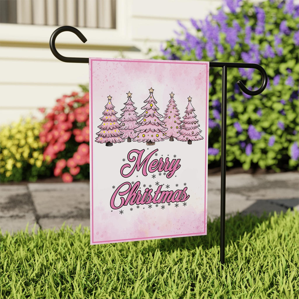 Pink Tree Christmas Garden Flag, 12x18 Inch Double Sided, Christmas Flag, Holiday Flag, Winter Flag, Xmas Tree, Merry Christmas Welcome Flag