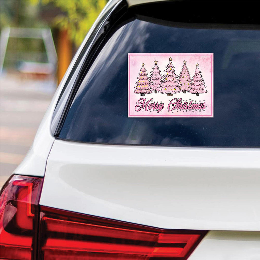 Pink Tree Christmas Vinyl Decal, Christmas Tree Vinyl Sticker, Holiday, Winter Sticker, Xmas Tree, Merry Christmas Bumper Sticker, 6" x 4.5"