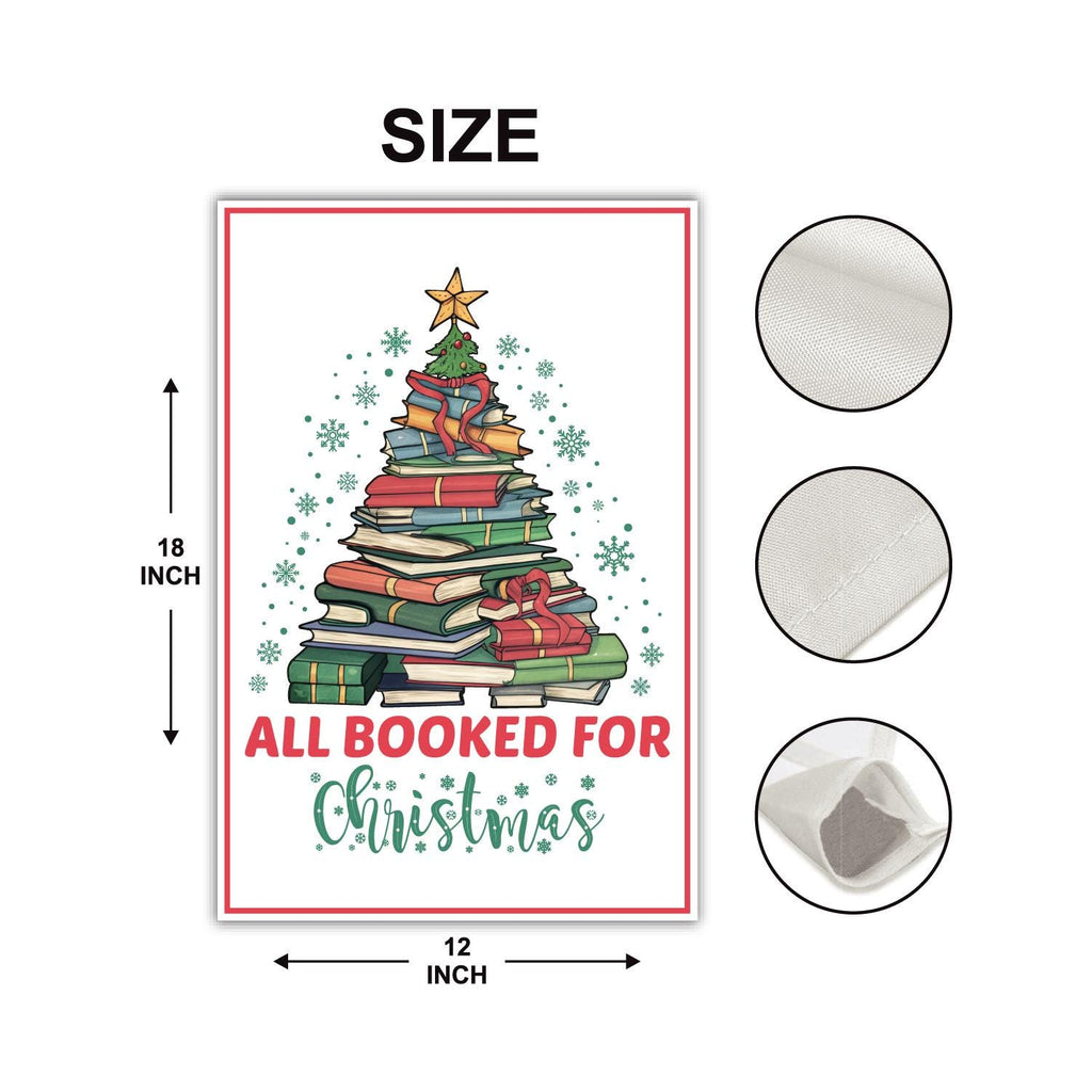 All Booked For Christmas Garden Flag - 12x18 Inch Double Sided, Christmas Book Tree Flag, Winter, Holiday Flag, Merry Christmas Welcome Flag