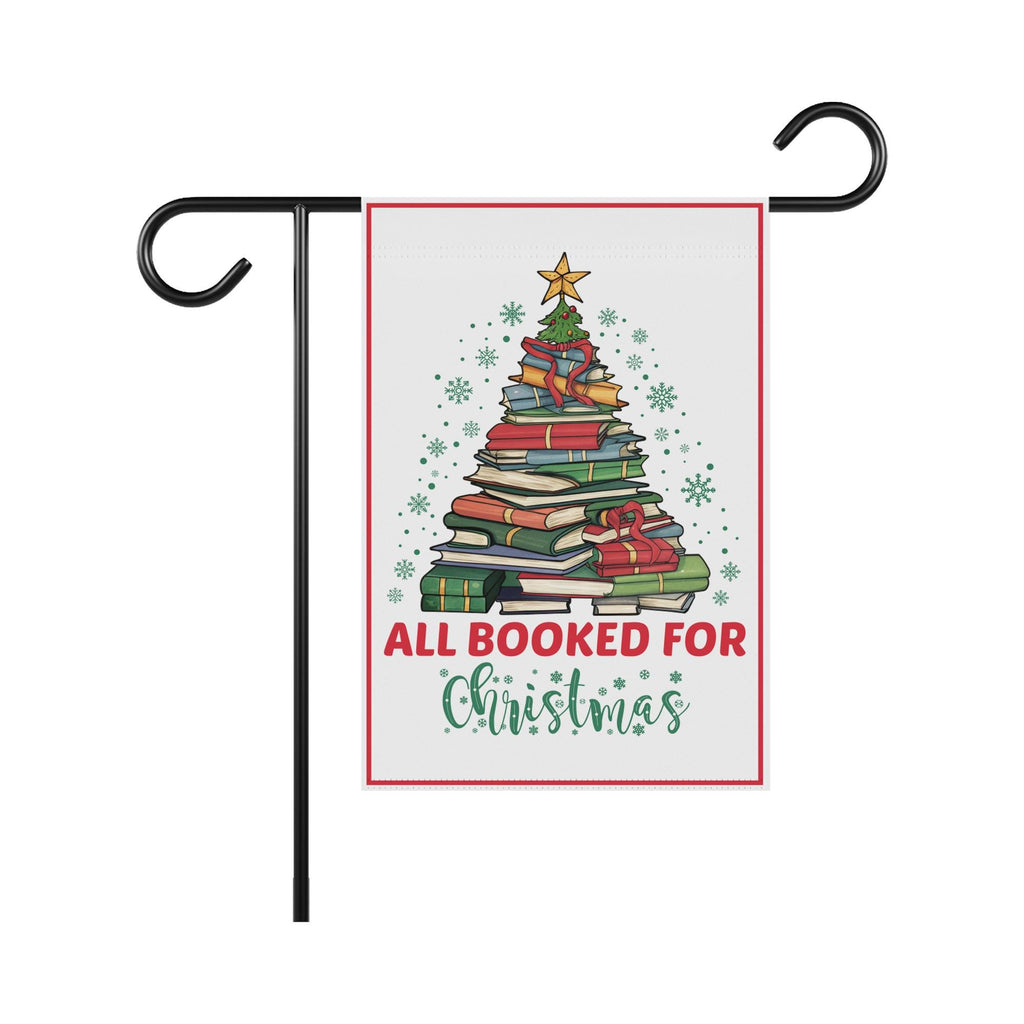 All Booked For Christmas Garden Flag - 12x18 Inch Double Sided, Christmas Book Tree Flag, Winter, Holiday Flag, Merry Christmas Welcome Flag