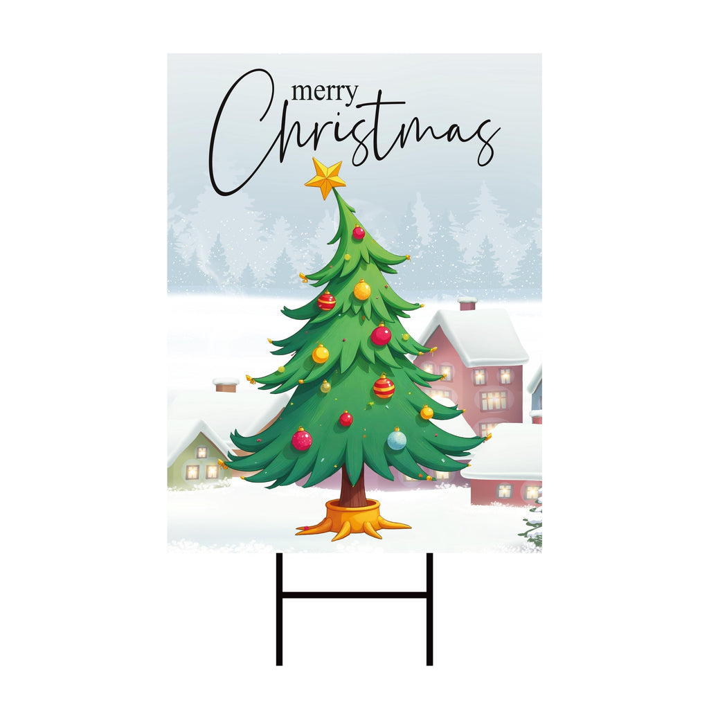 Christmas Yard Sign - Coroplast Christmas Tree Lawn Sign, Holiday, Winter,  Xmas Tree, Merry Christmas Welcome Yard Sign with Metal H-Stake
