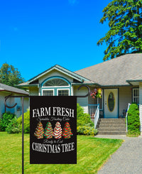 Farm Fresh Christmas Garden Flag - 12x18 Inch Double Sided, Christmas Tree Cake Flag, Holiday Winter Xmas Tree, Merry Christmas Welcome Flag