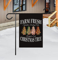 Farm Fresh Christmas Garden Flag - 12x18 Inch Double Sided, Christmas Tree Cake Flag, Holiday Winter Xmas Tree, Merry Christmas Welcome Flag