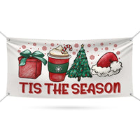 Tis The Season Christmas Banner Sign, 13 Oz Holiday, Winter, Xmas Tree Banner, Merry Christmas Welcome Vinyl Banner with Metal Grommets