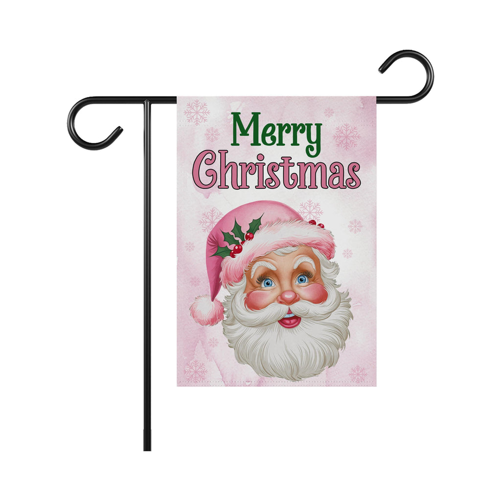 Pink Santa Retro Christmas Garden Flag - 12x18 Inch Double Sided, Christmas Flag, Holiday Flag, Winter Flag, Merry Christmas Welcome Flag