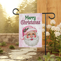 Pink Santa Retro Christmas Garden Flag - 12x18 Inch Double Sided, Christmas Flag, Holiday Flag, Winter Flag, Merry Christmas Welcome Flag