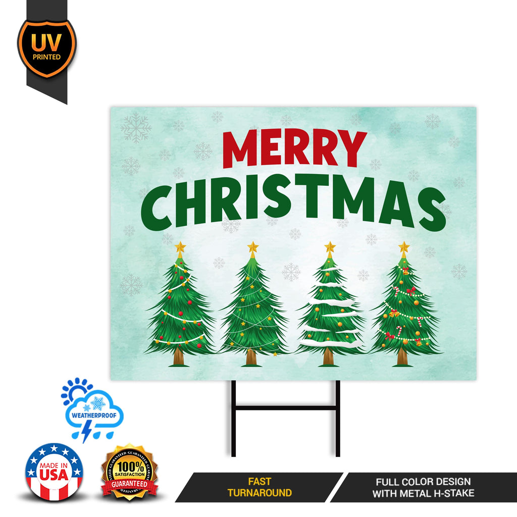 Christmas Yard Sign - Coroplast Christmas Tree Lawn Sign, Holiday, Winter,  Xmas Tree, Merry Christmas Welcome Yard Sign with Metal H-Stake