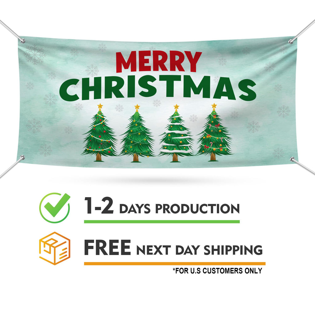 Christmas Banner Sign, 13 Oz Christmas Tree, Holiday, Winter, Xmas Tree Banner, Merry Christmas Welcome Vinyl Banner with Metal Grommets