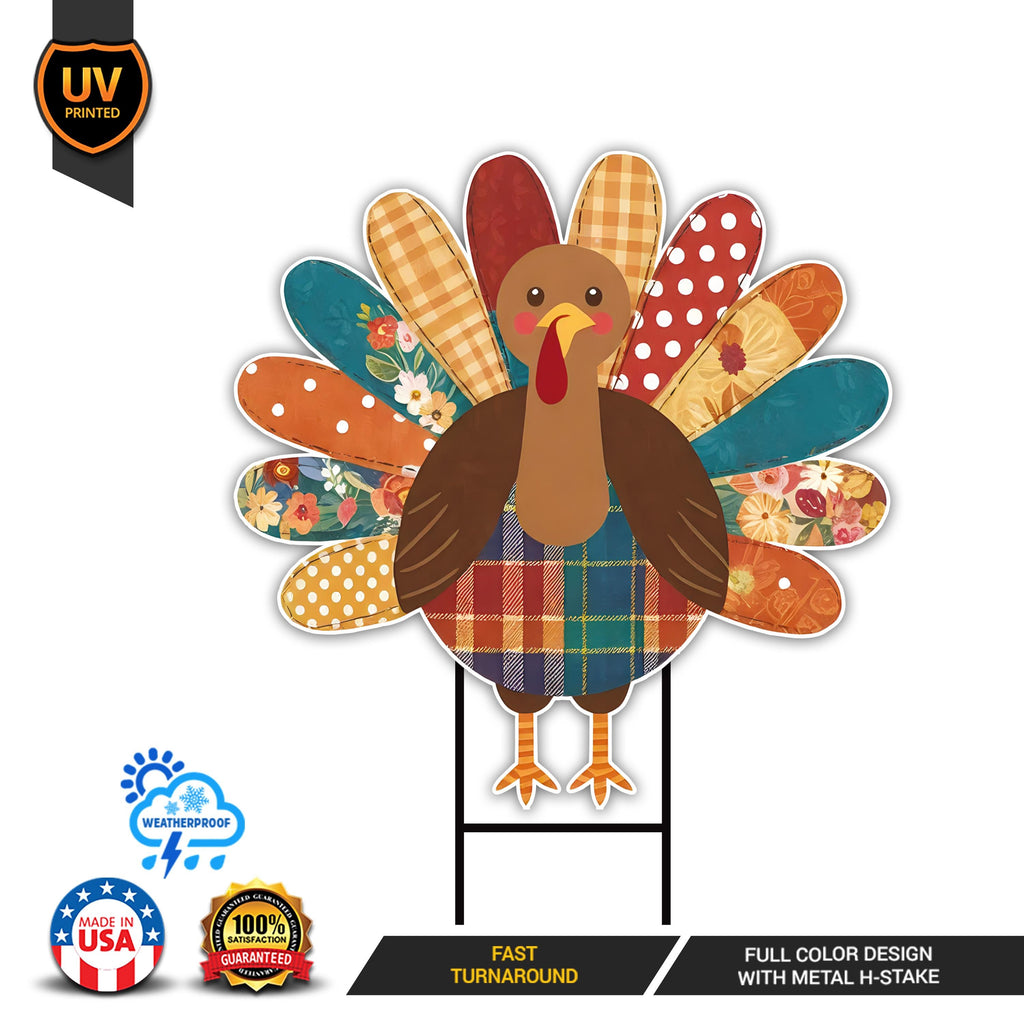 Happy Thanksgiving Yard Sign -  Turkey Lawn Sign, Thankful, Fall, Autumn, Pumpkin Season, Thanksgiving Welcome Yard Sign with Metal H-Stake