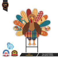 Happy Thanksgiving Yard Sign -  Turkey Lawn Sign, Thankful, Fall, Autumn, Pumpkin Season, Thanksgiving Welcome Yard Sign with Metal H-Stake