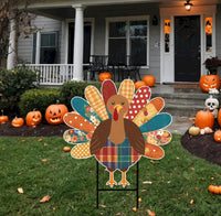 Happy Thanksgiving Yard Sign -  Turkey Lawn Sign, Thankful, Fall, Autumn, Pumpkin Season, Thanksgiving Welcome Yard Sign with Metal H-Stake