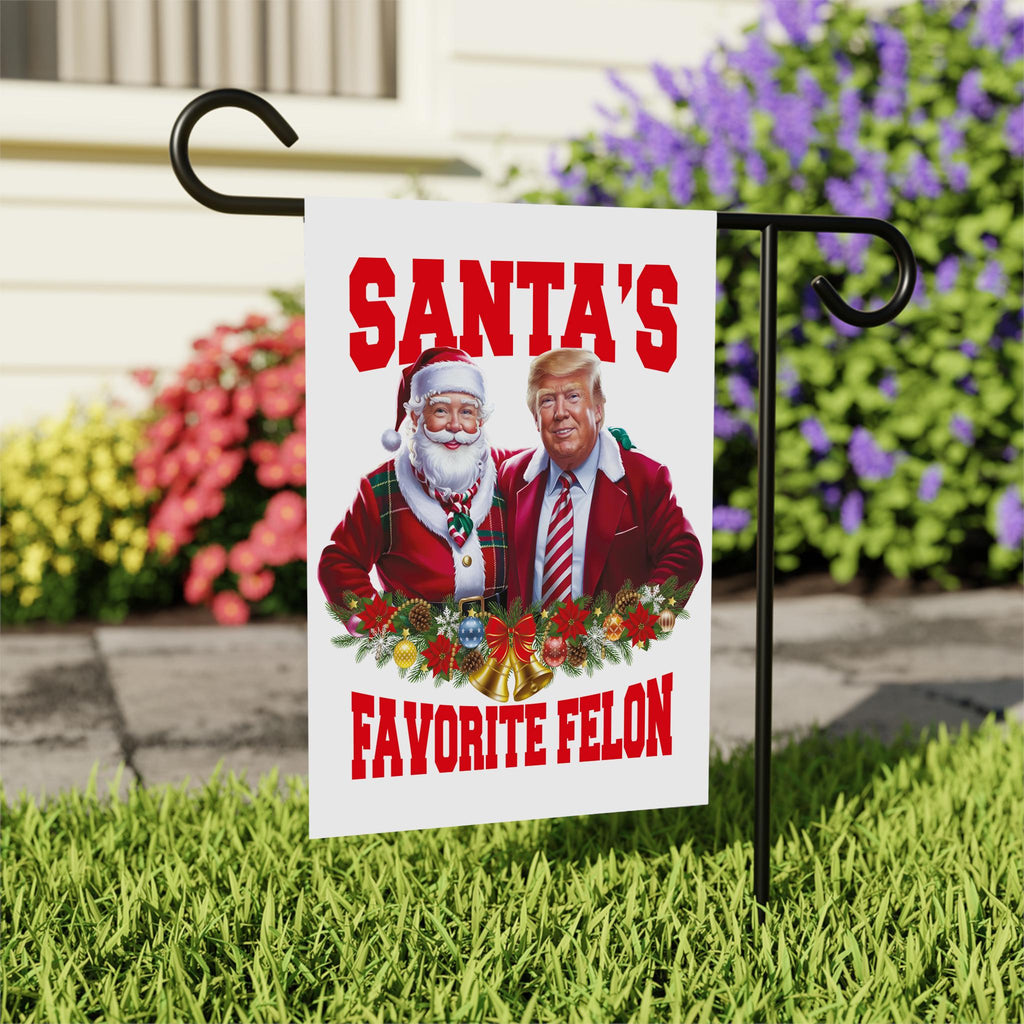 Santa’s Favorite Felon Garden Flag - 12x18 Inch Double Sided, Trump Vance 2024 Flag, Trump Christmas Flag, Trump 2024 Christmas Flag