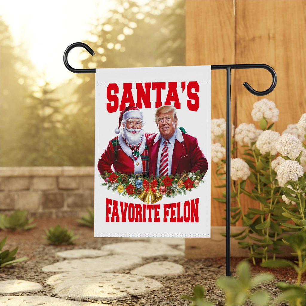 Santa’s Favorite Felon Garden Flag - 12x18 Inch Double Sided, Trump Vance 2024 Flag, Trump Christmas Flag, Trump 2024 Christmas Flag
