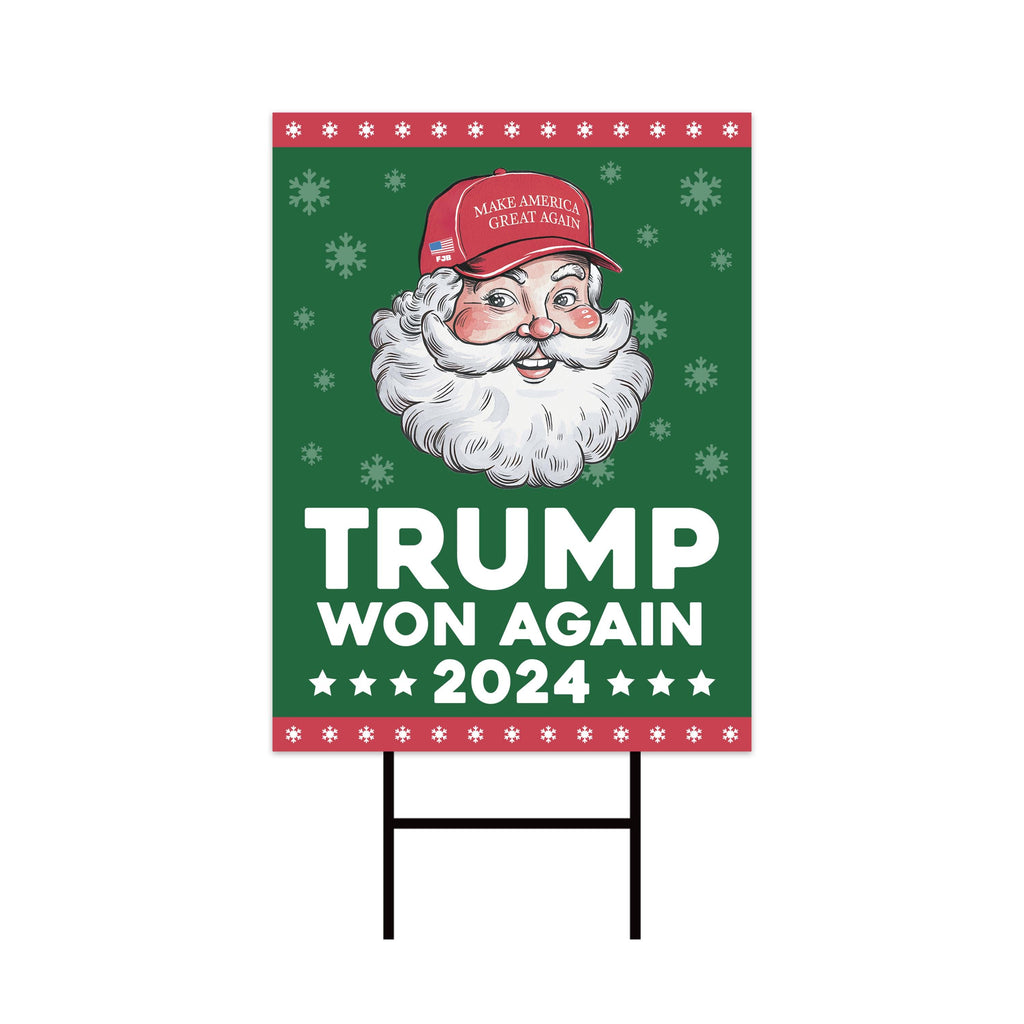 Santa Make America Great Again Yard Sign - Trump Won Again, Christmas Santa Sign, Trump Christmas Holiday Yard Sign with Metal H-Stake
