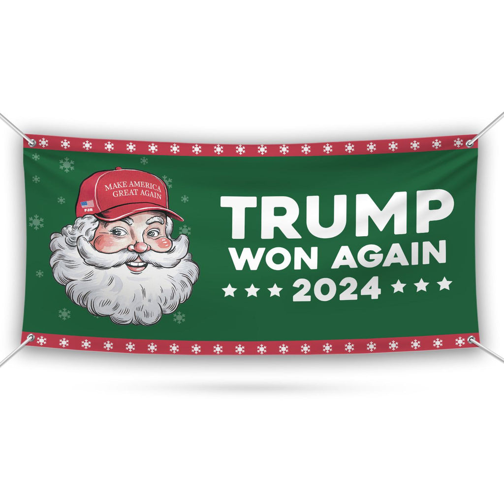 Santa Make America Great Again Banner Sign, Trump Won Again, Christmas Santa Sign, Trump Christmas Holiday Vinyl Banner with Metal Grommets