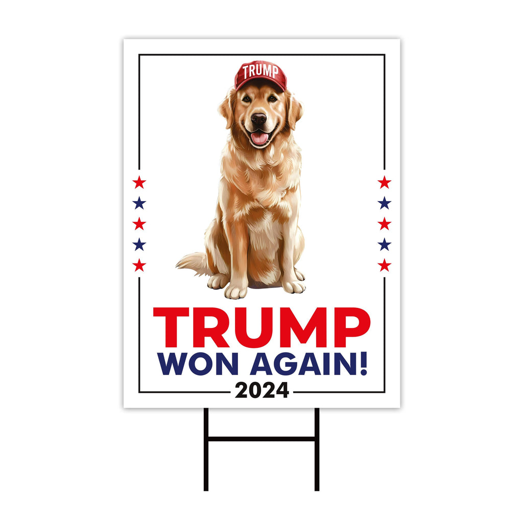 Trump Golden Retriever Yard Sign - Trump Won Again, Make America Great Again Sign, Donald Trump Republican Yard Sign with Metal H-Stake