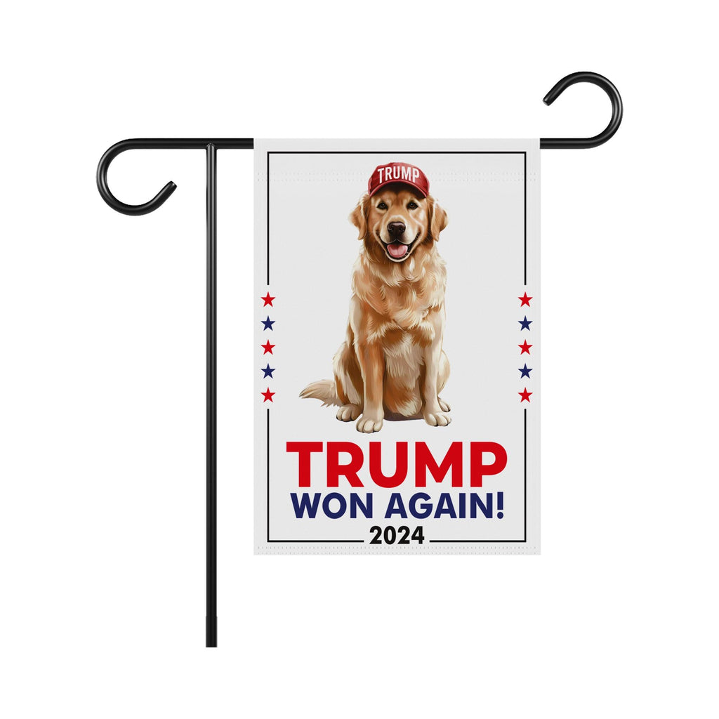 Trump Golden Retriever Garden Flag - 12x18 Inch Double Sided, Trump Won Again Flag, Make America Great Again Flag, Trump Republican Flag