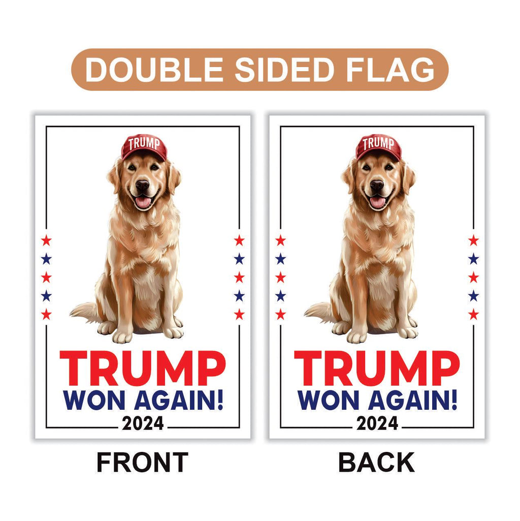 Trump Golden Retriever Garden Flag - 12x18 Inch Double Sided, Trump Won Again Flag, Make America Great Again Flag, Trump Republican Flag
