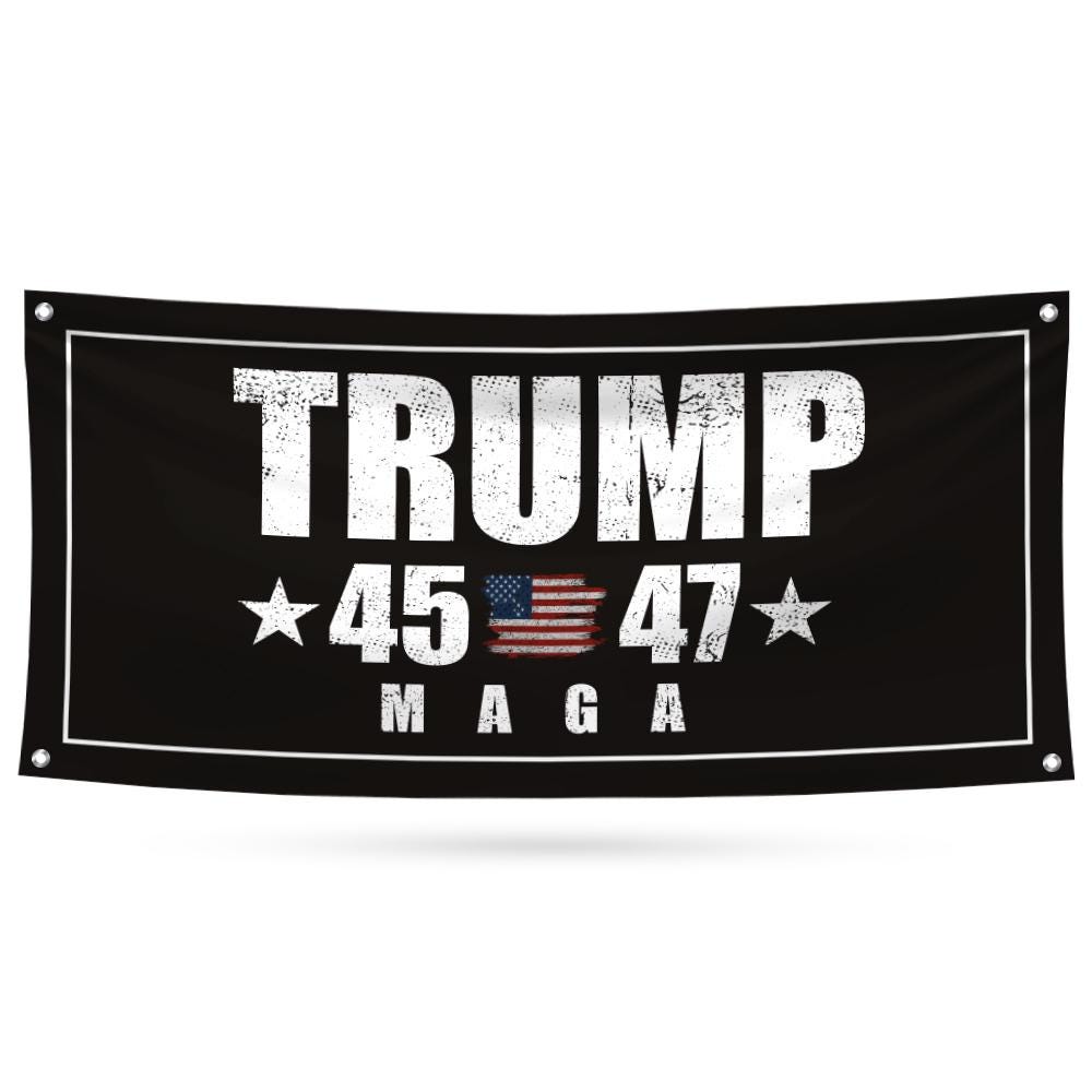 Trump 45-47 Make America Great Again Banner Sign, Trump Won Again, Trump US Flag Sign, Trump 2024 Maga Vinyl Banner with Metal Grommets