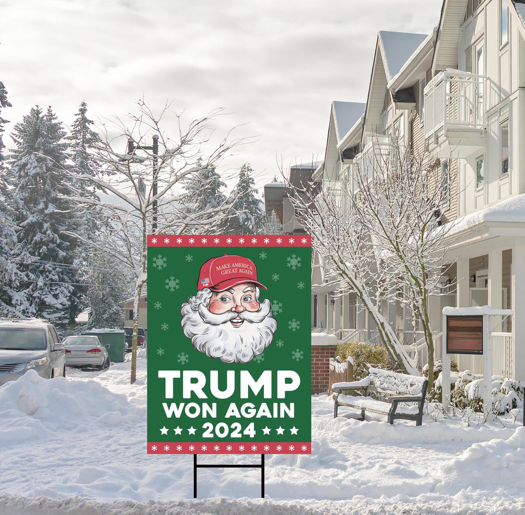 Santa Make America Great Again Yard Sign - Trump Won Again, Christmas Santa Sign, Trump Christmas Holiday Yard Sign with Metal H-Stake