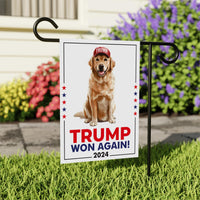 Trump Golden Retriever Garden Flag - 12x18 Inch Double Sided, Trump Won Again Flag, Make America Great Again Flag, Trump Republican Flag