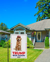 Trump Golden Retriever Garden Flag - 12x18 Inch Double Sided, Trump Won Again Flag, Make America Great Again Flag, Trump Republican Flag