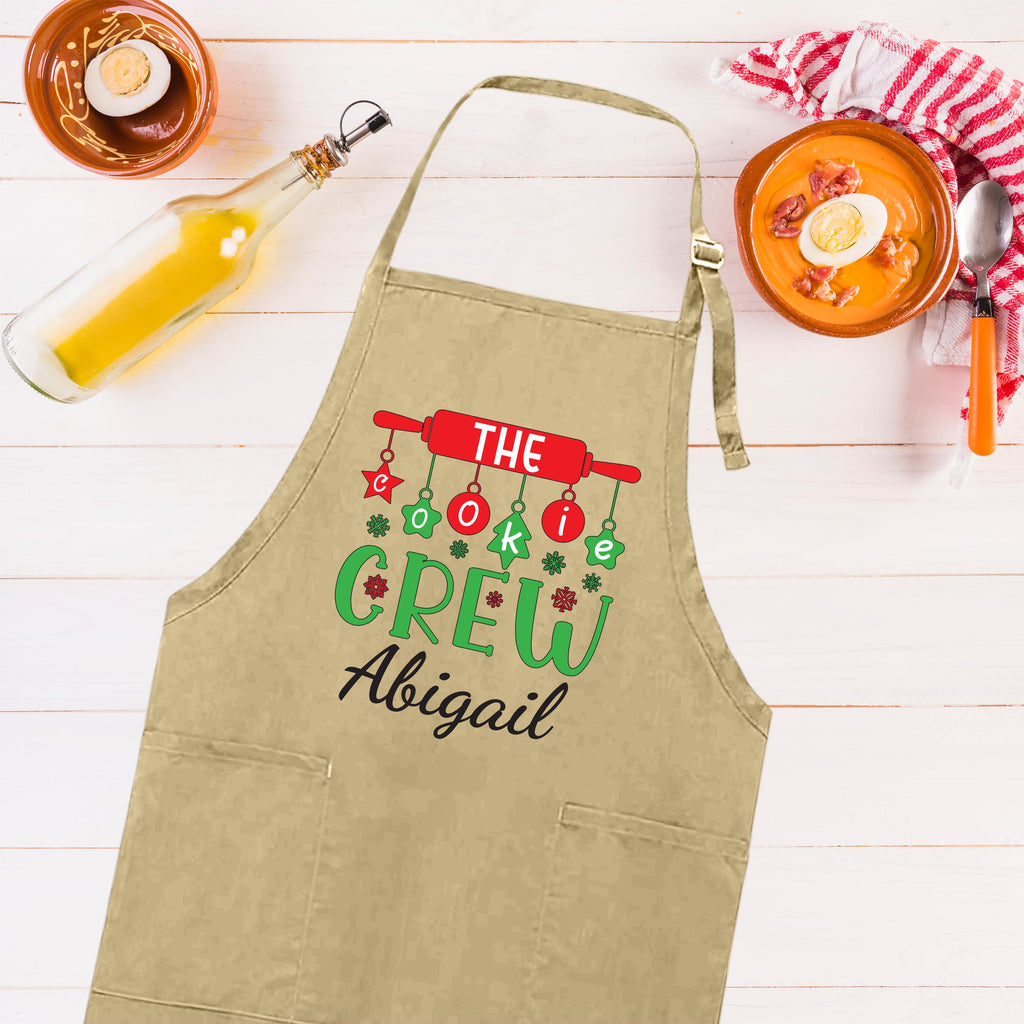 The Cookie Crew Custom Christmas Apron, Adjustable Neck, Full-Length Personalized Christmas Kitchen Apron with Pockets, Christmas Mom Gift