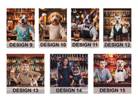 Personalized Pet Portrait Painting, Bartender Dog Artwork from Photo, Custom Gift for Dog Dad, Printable Wall Art, Bar Canvas Poster Decor