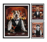 Personalized Pet Portrait Painting, Bartender Dog Artwork from Photo, Custom Gift for Dog Dad, Printable Wall Art, Bar Canvas Poster Decor