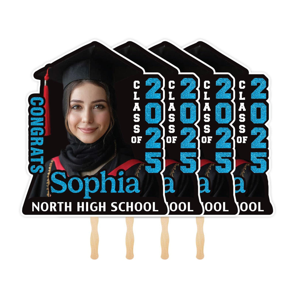 Custom Face Fans With Wooden Handle, Graduation Head, Grad Face Fans, Class of 2025 Head Fans, Graduation Faces on a Stick
