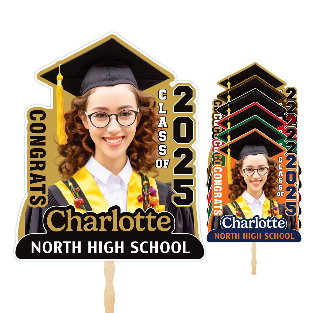 Custom Face Fans With Wooden Handle, Graduation Head, Grad Face Fans, Class of 2025 Head Fans, Graduation Faces on a Stick